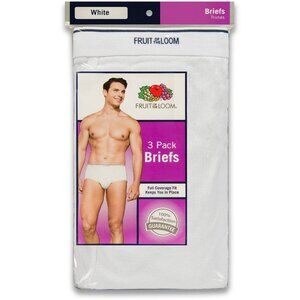 Fruit Of The Loom Size 3XL 48-50 In Mens 3 Pack White Briefs 100% Cotton NEW